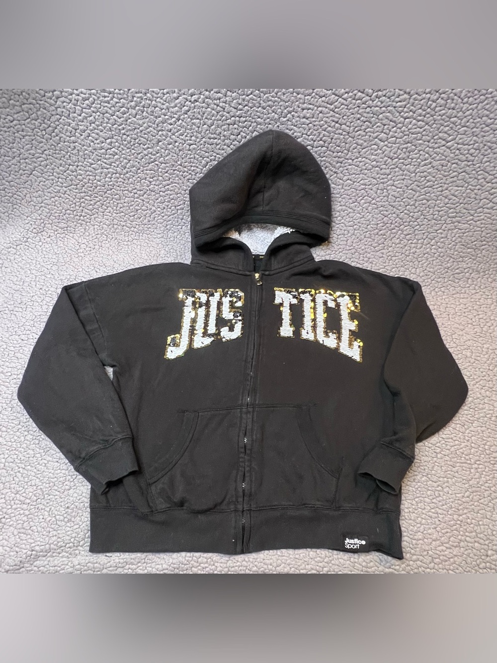 Justice Sports Girls Full Zip Jacket Juniors Size XL Black & Gold With Hood